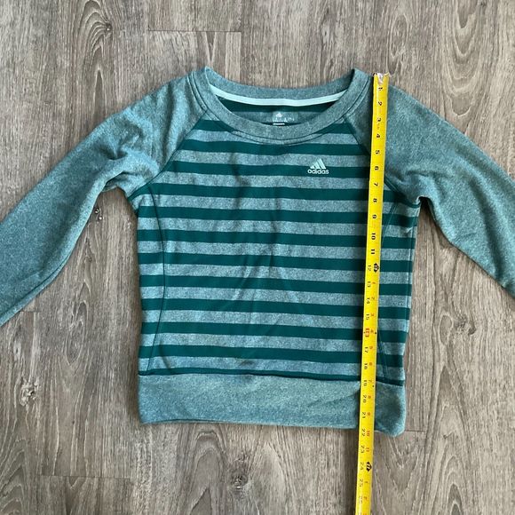 Adidas Sweatshirt Women’s XS Climawarm Green Stripe Lightweight Crew‎ Neck - Picture 6 of 10
